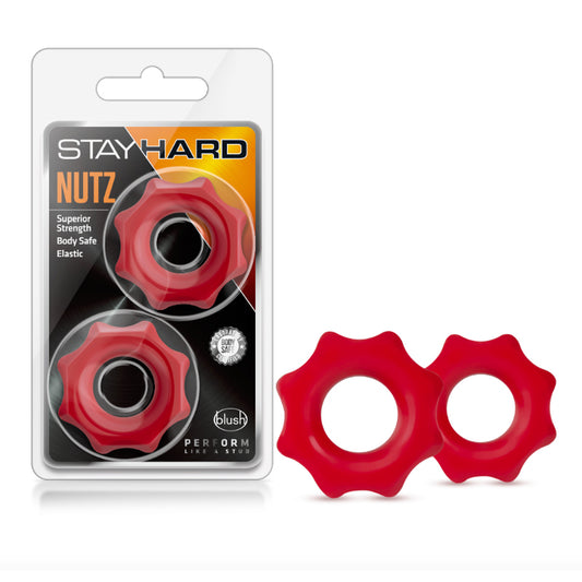 Blush Stay Hard Nutz Cockring 2-Pack Red-Pinkfoxxx