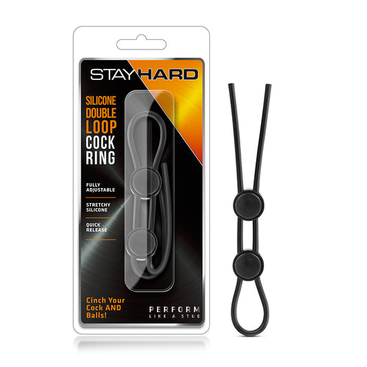 Blush Stay Hard Silicone Double Loop Lasso/Bolo Cockring Black-Pinkfoxxx