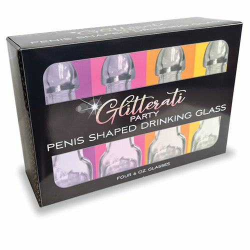 GLITTERATI PENIS 6OZ DRINKING GLASS PACK OF 4