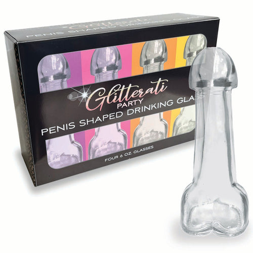 GLITTERATI PENIS 6OZ DRINKING GLASS PACK OF 4