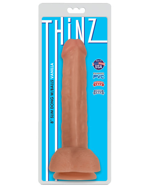 THINZ SLIM DONG 8IN W/ BALLS VANILLA - CN12051610