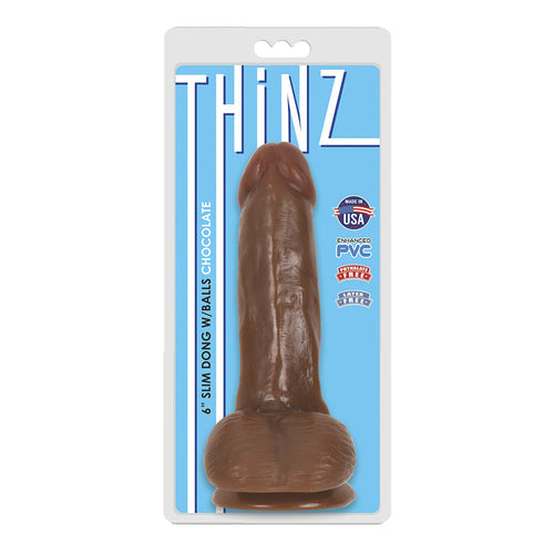 THINZ SLIM DONG 6IN W/ BALLS CHOCOLATE - CN12051111