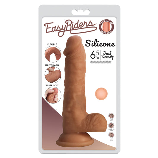 Curve Toys Easy Riders 6 in. Dual Density Silicone Dildo with Balls & Suction Cup Light-Pinkfoxxx