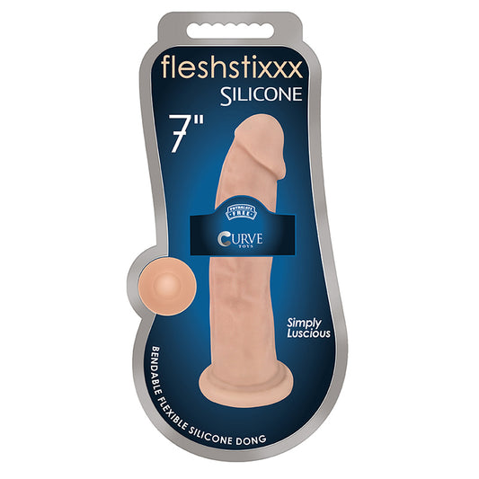 Curve Toys FLESHSTIXXX 7 in. Posable Silicone Dildo with Suction Cup Beige-Pinkfoxxx