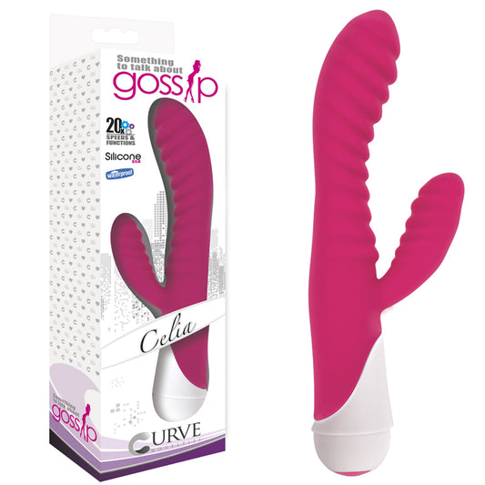 Curve Toys Gossip Celia Waterproof Ribbed Silicone Flexible Dual Stimulation Vibrator Magenta-Pinkfoxxx