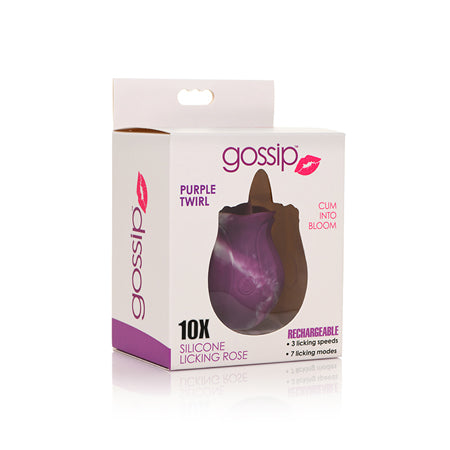 Curve Toys Gossip Cum Into Bloom Rechargeable Silicone Licking Rose Purple Twirl-Pinkfoxxx