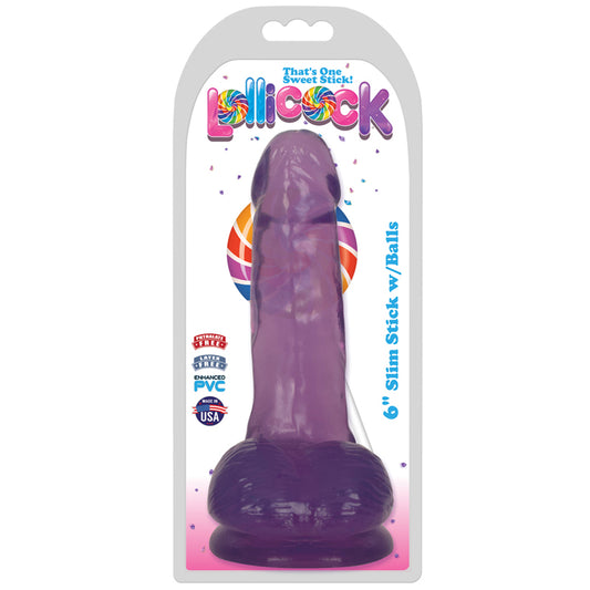 Curve Toys Lollicock Slim Stick 6 in. Dildo with Balls & Suction Cup Grape Ice-Pinkfoxxx