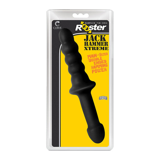 Curve Toys Rooster Jackhammer XL 11.5 in. Rippled Dildo with Insertable Handle Black-Pinkfoxxx