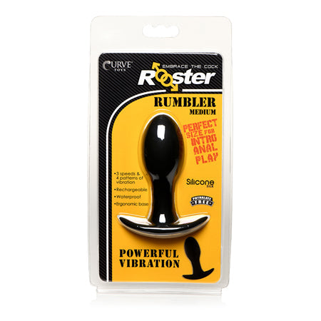 Curve Toys Rooster Rumbler Vibrating Silicone Anal Plug Medium Black-Pinkfoxxx