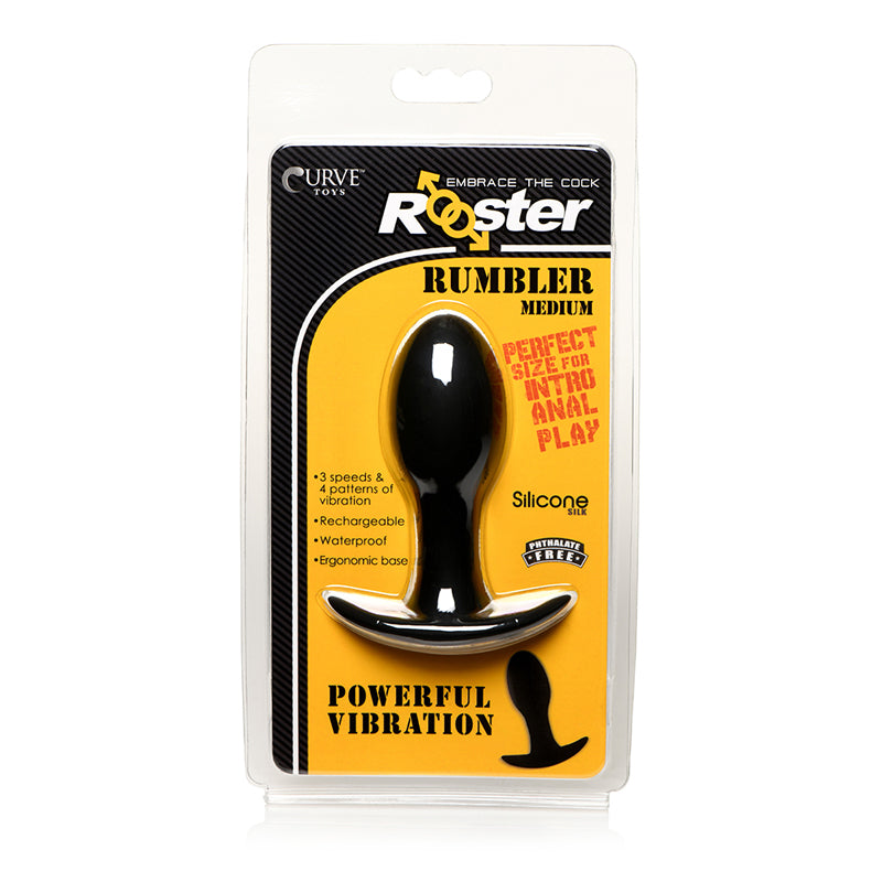 Curve Toys Rooster Rumbler Vibrating Silicone Anal Plug Medium Black-Pinkfoxxx