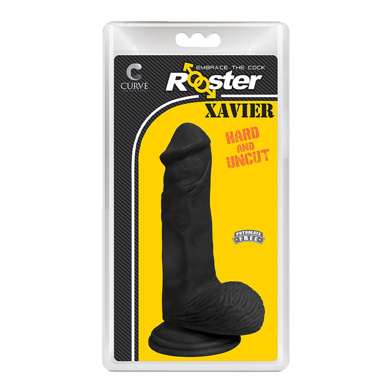 Curve Toys Rooster Xavier 6.75 in. Dildo with Balls & Suction Cup Midnight-Pinkfoxxx