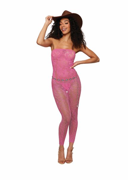 SEAMLESS LEOPARD BODYSTOCKING W/ RHINESTONES MILKSHAKE PINK O/S - DG0449MSPNK