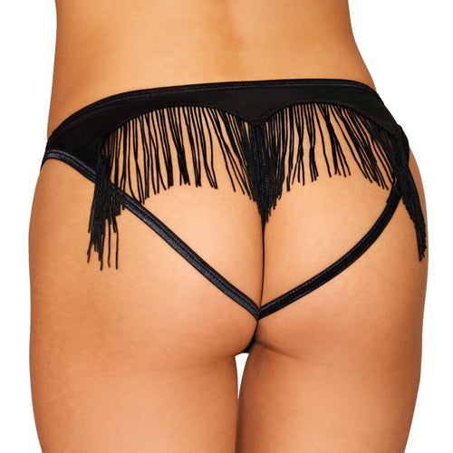 HEART BACK PANTY W/ FRINGE BLACK MEDIUM - DG1492BLKM