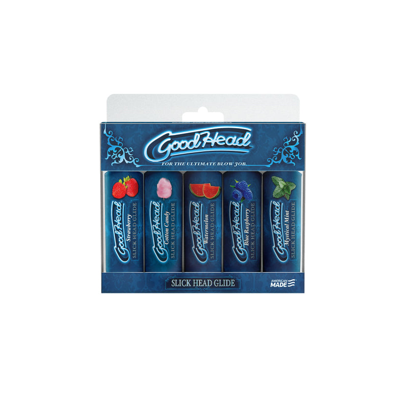 GOODHEAD SLICK HEAD GLIDE 5PK 1 OZ STRAWBERRY COTTON CANDY WATERMELON BLUE RASPBERRY