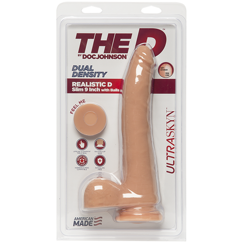 THE D REALISTIC D 9 IN SLIM W/ BALLS ULTRASKYN VANILLA