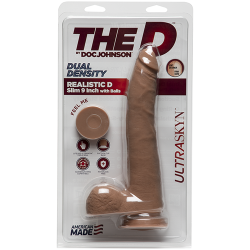 THE D REALISTIC D 9 IN SLIM W/ BALLS ULTRASKYN CARAMEL