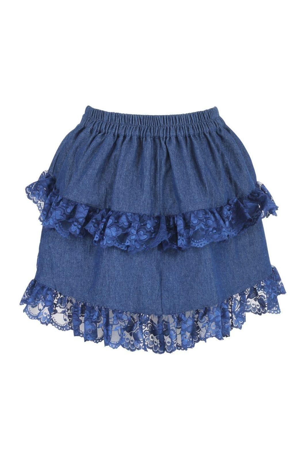Dark Blue Denim Ruched Bustle Skirt w/Lace