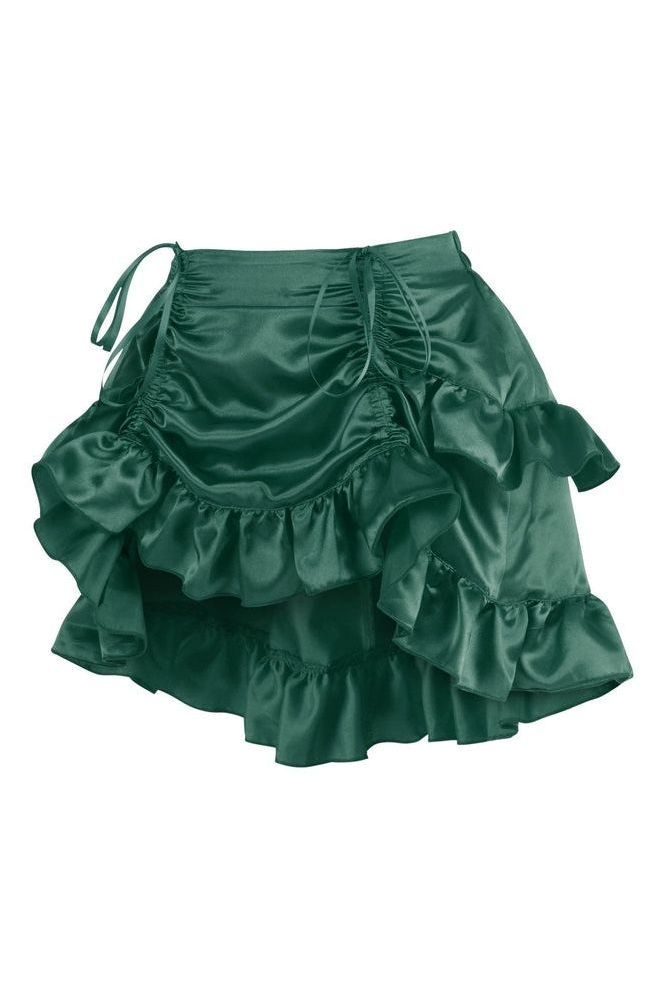 Dark Green Satin Ruched Bustle Skirt