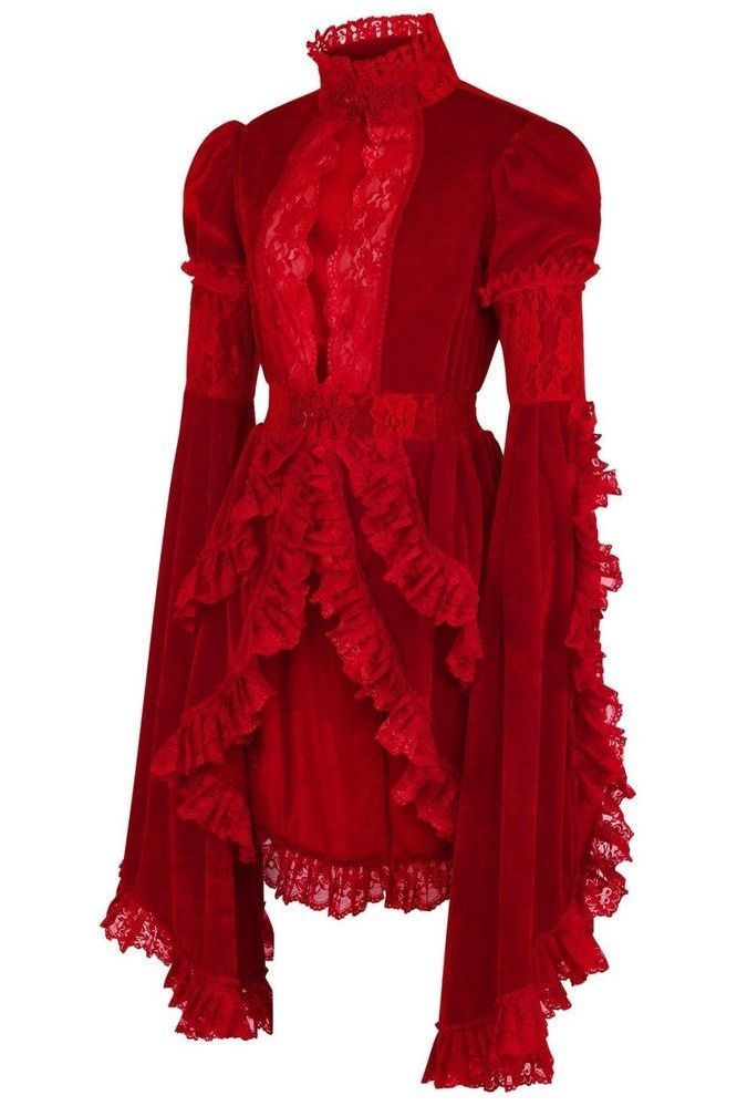 Dark Red Velvet & Lace Ruffled Jacket