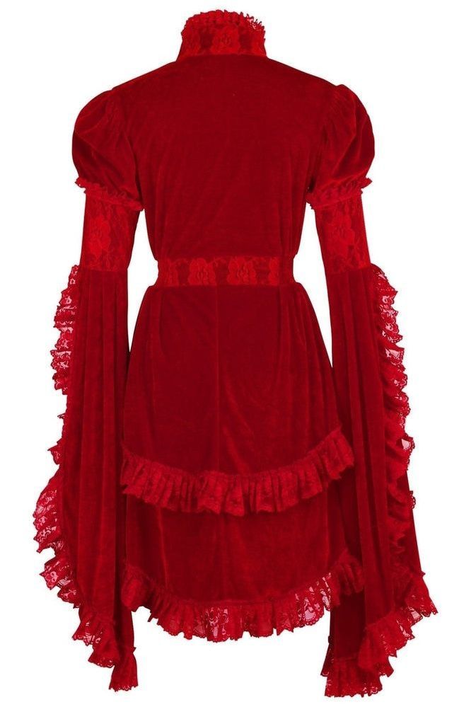Dark Red Velvet & Lace Ruffled Jacket