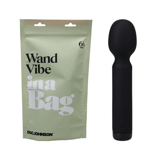 Doc Johnson Wand Vibe In A Bag Rechargeable Silicone Vibrator Black-Pinkfoxxx