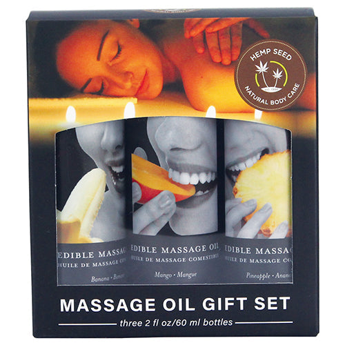 EDIBLE OIL MASSAGE GIFT SET BOX 3 2OZ BOTTLES TROPICAL - EBMSEG003TR