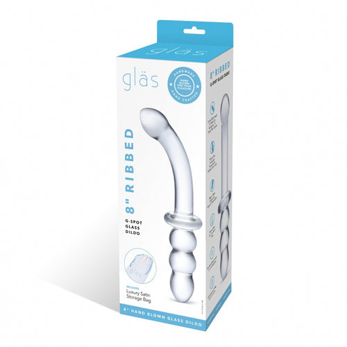 GLAS 8 RIBBED G SPOT GLASS DILDO " - ELGLAS152