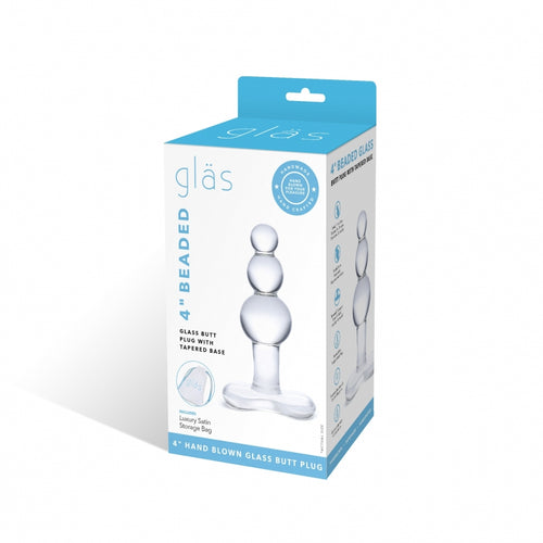 GLAS 4 BEADED GLASS BUTT PLUG W/ TAPERED BASE " - ELGLAS155