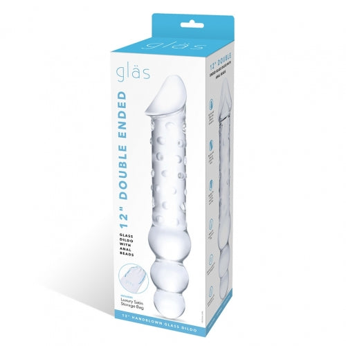 GLAS 12IN DOUBLE ENDED DILDO W / ANAL BEADS - ELGLAS503