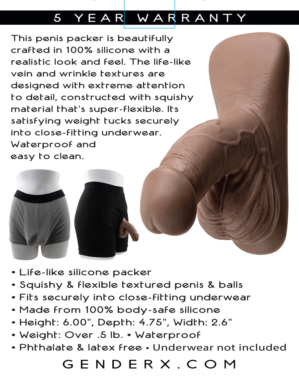 GENDER X 4IN SILICONE PACKER DARK - ENGXPK09762