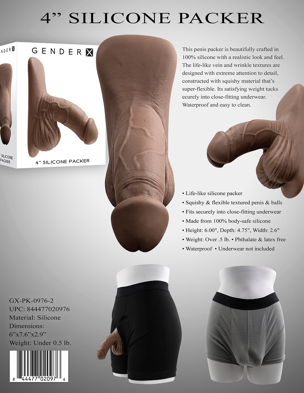 GENDER X 4IN SILICONE PACKER DARK - ENGXPK09762