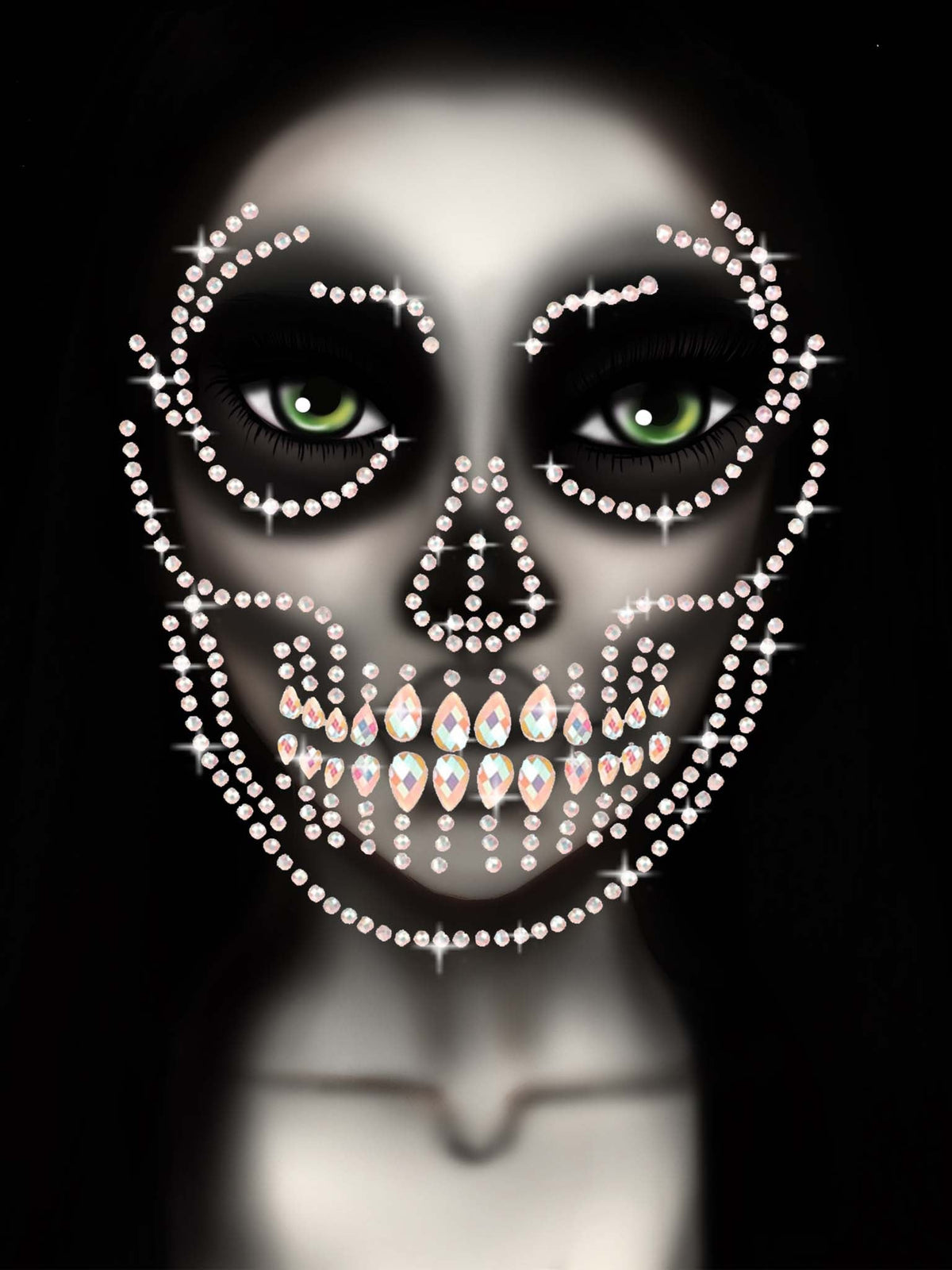 Glow in the Dark Skull Face Jewels Sticker - EYE048    18322
