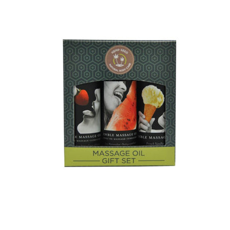 Earthly Body Edible Gift Set with Vanilla, Strawberry and Watermelon 2 oz massage Oils 2 oz-Pinkfoxxx