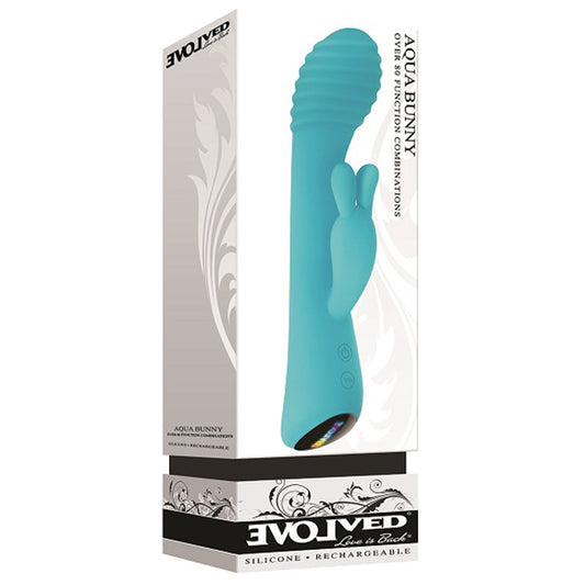 Evolved Aqua Bunny Rechargeable Silicone Rabbit Vibrator Teal-Pinkfoxxx