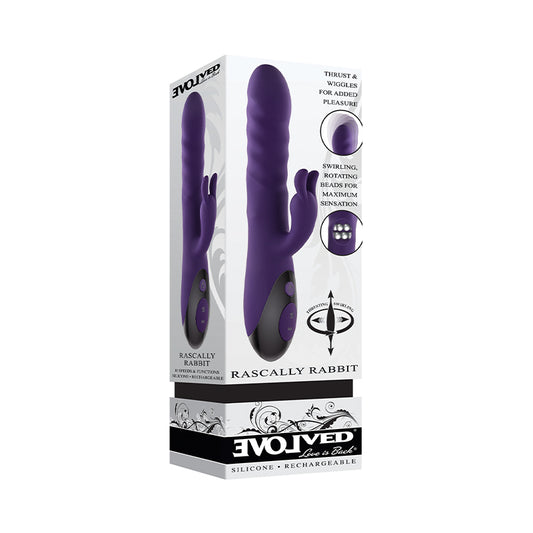 Evolved Rascally Rabbit Rechargeable Thrusting Swirling Silicone Vibrator Purple-Pinkfoxxx