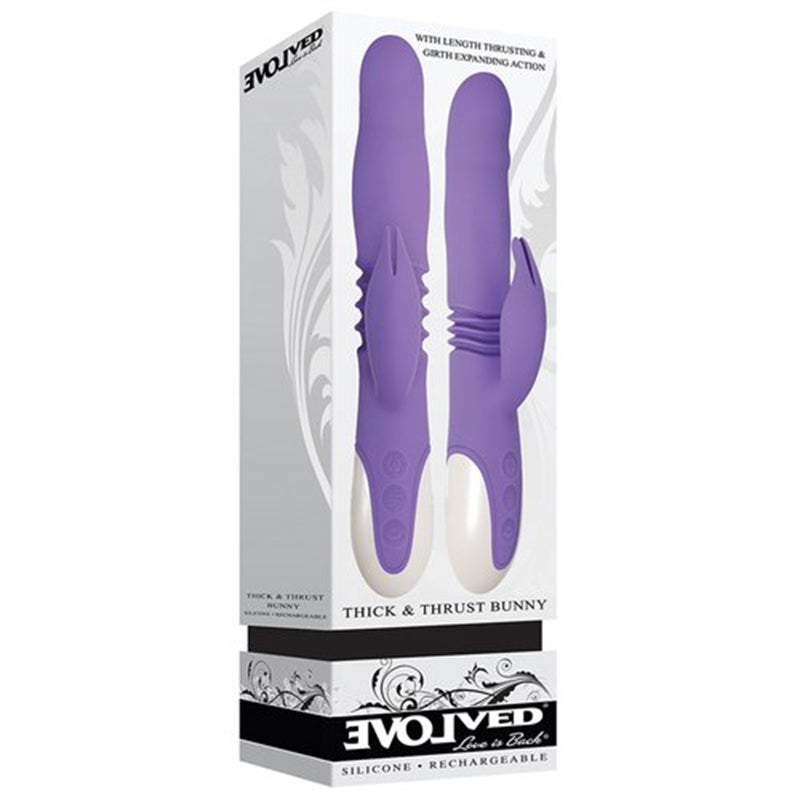 Evolved Thick & Thrust Bunny Rechargeable Thrusting Silicone Rabbit Vibrator Purple-Pinkfoxxx