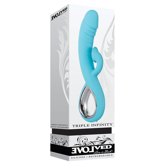 Evolved Triple Infinity Rechargeable Heating Suction Silicone Dual Stimulator Blue-Pinkfoxxx