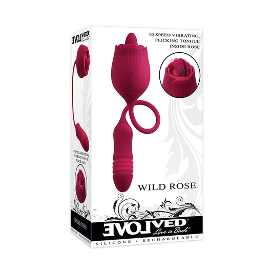 Evolved Wild Rose Rechargeable Dual-Ended Silicone Thrusting Egg & Flicking Tongue Vibrator Red-Pinkfoxxx