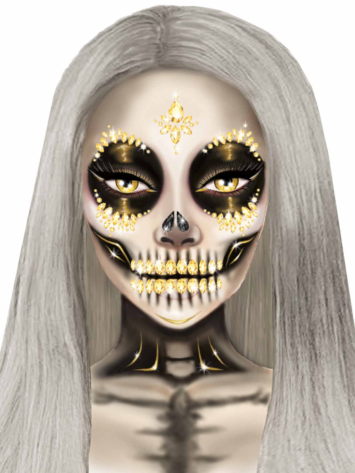 Sugar Skull Adhesive Face Jewels Sticker - EYE039    02622