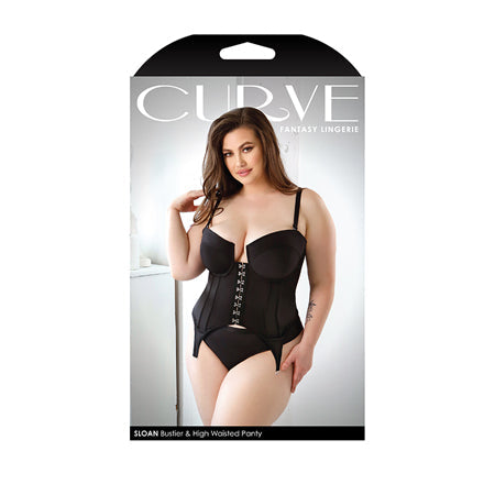 Fantasy Lingerie Curve Sloan Cropped Bustier With Molded Cups & High-Waisted Panty Black-Pinkfoxxx