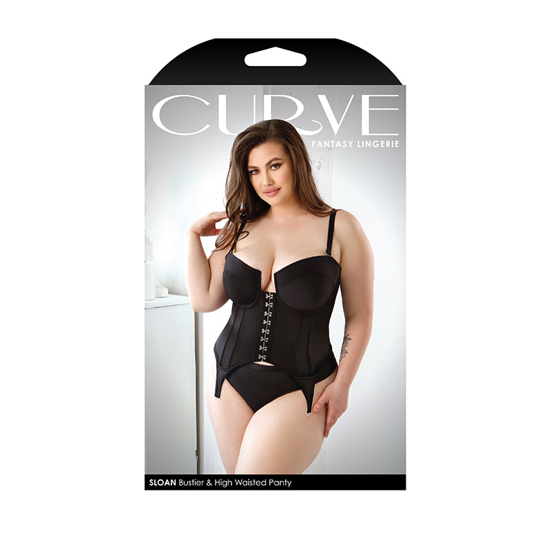Fantasy Lingerie Curve Sloan Cropped Bustier With Molded Cups & High-Waisted Panty Black-Pinkfoxxx