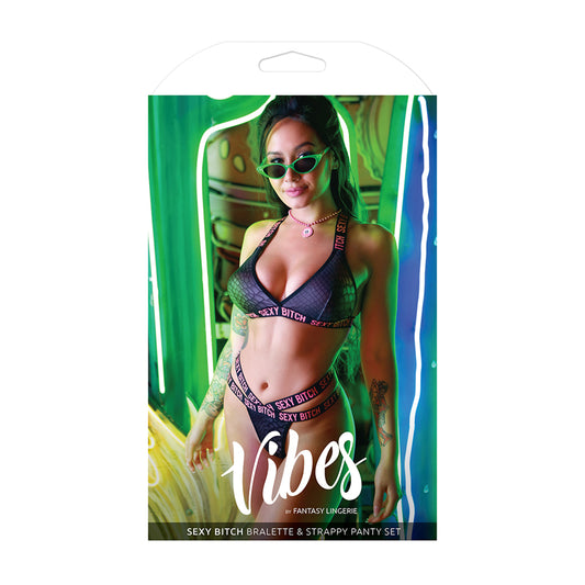 Fantasy Lingerie Vibes Sexy Bitch Reptile Print Set Black-Pinkfoxxx