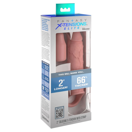 Fantasy X-tensions Elite 6 in. Silicone Extension with Strap & 2 in. Extender Beige-Pinkfoxxx