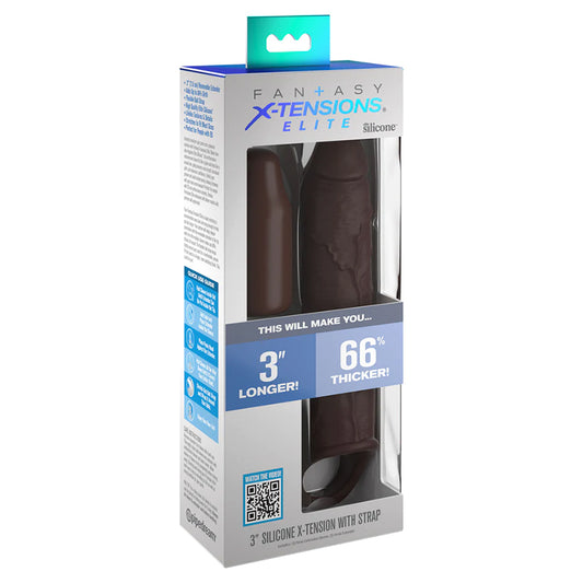 Fantasy X-tensions Elite 7 in. Silicone Extension with Strap & 3 in. Extender Brown-Pinkfoxxx