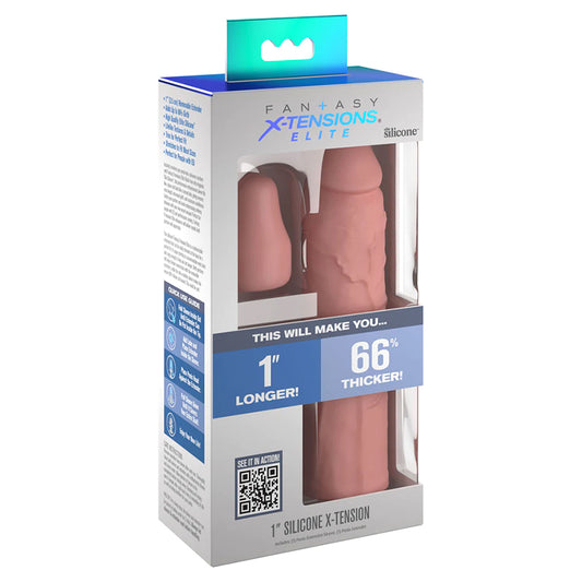 Fantasy X-tensions Elite 7 in. Silicone Sleeve with 1 in. Extender Beige-Pinkfoxxx