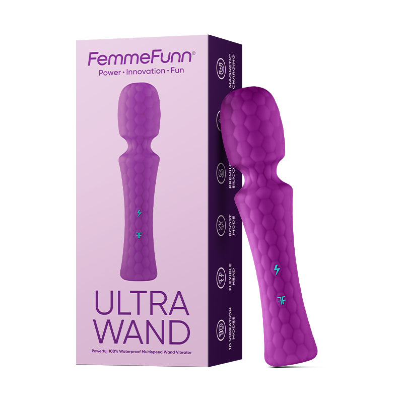 FemmeFunn Ultra Wand Rechargeable Flexible Textured Silicone Vibrator-Pinkfoxxx