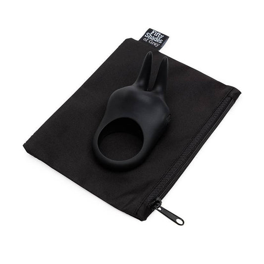 Fifty Shades of Grey Sensation Rechargeable Silicone Vibrating Rabbit Love Ring Black-Pinkfoxxx