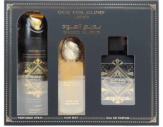 LATTAFA BADEE AL OUD GLORY 3PC SET, MEN'S GIFT SET, EDP