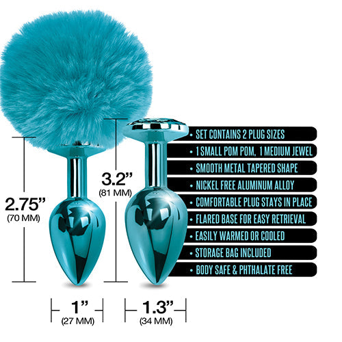 NIXIE METAL BUTT PLUG SET POM POM & JEWEL BLUE METALLIC - GN1000315