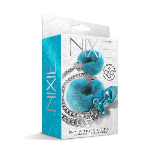 NIXIE METAL PLUG & FURRY CUFF SET BLUE METALLIC - GN1000321